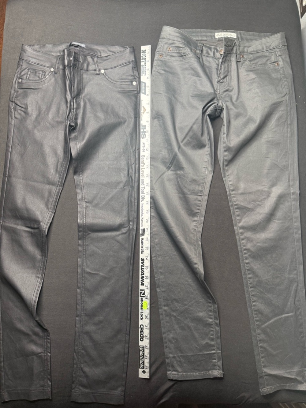 Two Black Coated Skinny Jeans - Slim Fit. Left size 7, right size M. Never worn